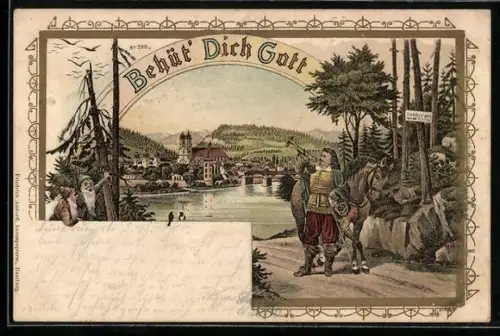 Lithographie Der Trompeter von Säckingen, Zwerge, Behüt Dich Gott!