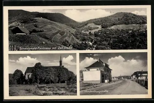 AK Zell-Riedle, Weingartenkirche, Hindenburgstrasse, Blick auf den Ort