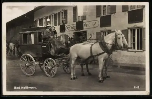 AK Bad Heilbrunn, Gasthof zur Post mit Postkutsche