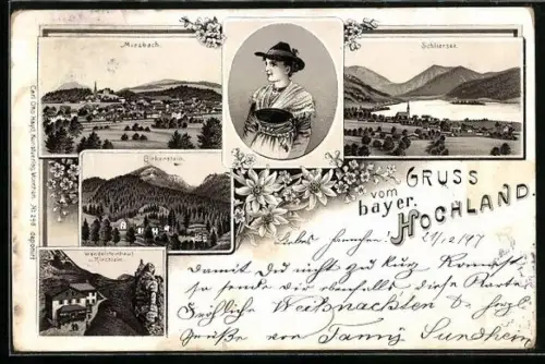 Lithographie Miesbach /Bayer. Hochland, Wendelsteinhaus und Kirchlein, Teilansicht, Birkenstein