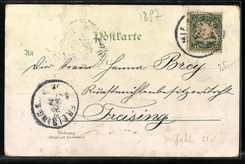 Lithographie Miesbach /Bayer. Hochland, Wendelsteinhaus und Kirchlein, Teilansicht, Birkenstein