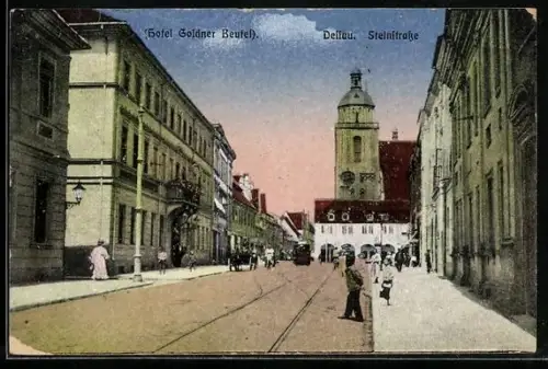 AK Dessau, Blick in die Steinstrasse mit Hotel Goldner Beutel
