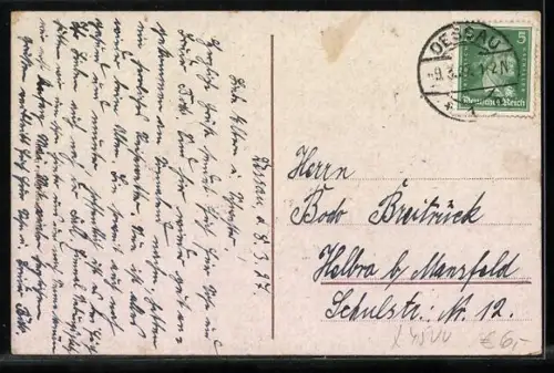 AK Dessau, Blick in die Steinstrasse mit Hotel Goldner Beutel