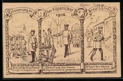 Künstler-AK Berlin-Köpenick, Erinnerung an den Köpenicker Staatsstreich 1906