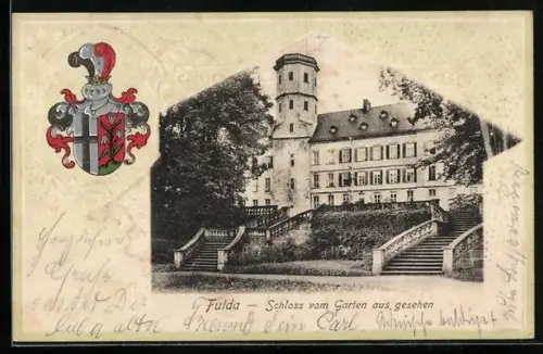 Passepartout-AK Fulda, Schloss vom Garten aus Gesehen, Wappen