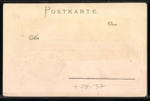 Passepartout-Lithographie Würzburg, Panorama mit Wappen und Brücke