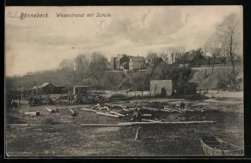 AK Rönnebeck / Bremen, Weserstrand mit Schule