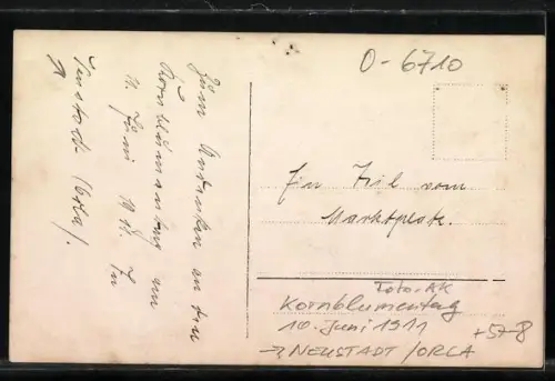 Foto-AK Neustadt /Orla, Veranstaltung zum Kornblumentag am 10. Juni 1911