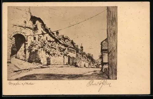 Künstler-AK Wimpfen, Blick in eine Strasse des Ortes