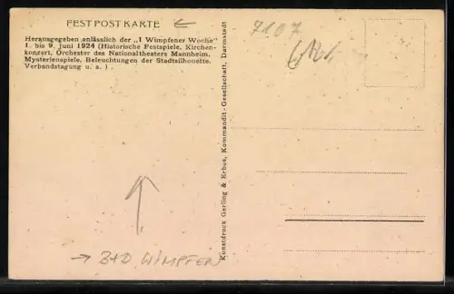 Künstler-AK Wimpfen, Blick in eine Strasse des Ortes