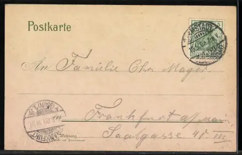 Lithographie Darmstadt, Übungsplatz, Preussisches Stabsgebäude, Baracken Lager, Zelt, Post. & Wacht-Commando