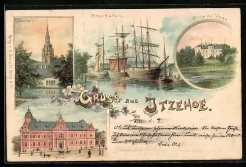 Lithographie Itzehoe, Villa de Voss, Post, Störhafen