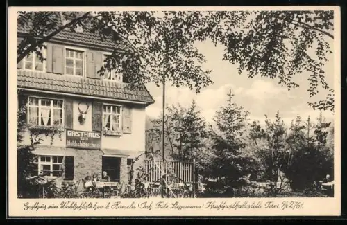 AK Hameln, Gasthaus zum Waldschlösschen, Inh. Fritz Stegemann, Kraftposthaltestelle