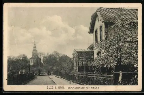 AK Elze i. Hann., Dammstrasse mit Kirche