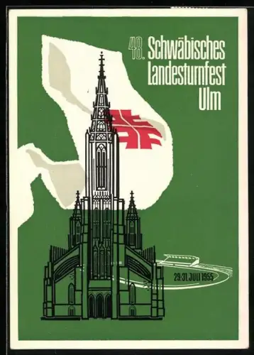 Künstler-AK Ulm / Donau, Festpostkarte zum 48. Schwäbisches Landesturnfest 1955