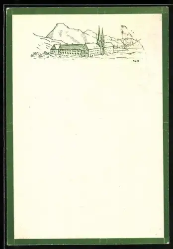 AK Tegernsee, Festpostkarte zur 1200-Jahrfeier der Gründung von Kloster und Ort im September 1946, Kloster-Ansicht