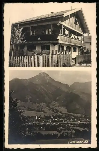 AK Lenggries, Jugendherberge, Ortspanorama vom Berg aus gesehen