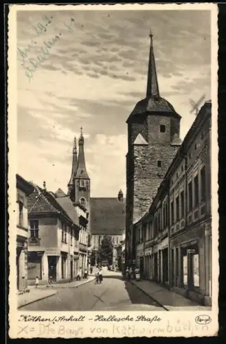 AK Köthen /Anhalt, Hallesche Strasse