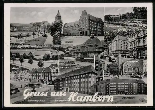 AK Hamborn / Duisburg, Bahnhof, Tannenberg-Platz, Amtsgericht, Berufsschule und weitere Ortsansichten