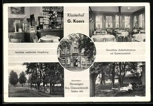 AK Dormagen, Klosterhof G. Koers, Innenansicht Gastraum, Garten