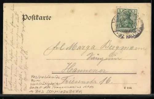 AK Bad Schmiedeberg, Festpostkarte zum Wohltätigkeitsbasar des Frauenvereins 1910