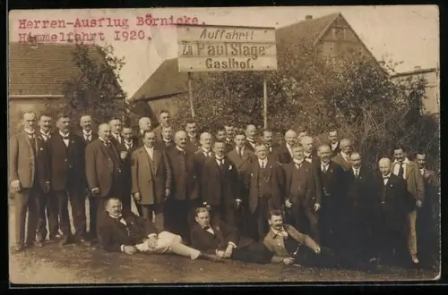 Foto-AK Börnicke / Havelland, Gasthof Paul Stage, Himmelfahrt 1920, Gruppenbild
