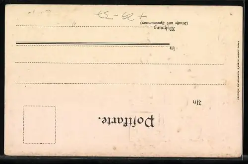 Passepartout-Lithographie Oberammergau, Passionsspielhaus und Wappen