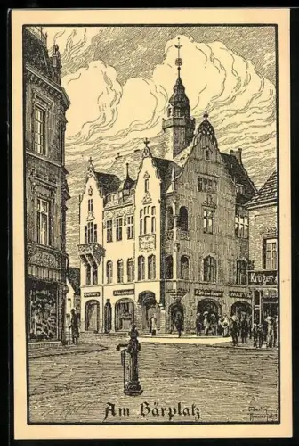 AK Cöthen, Am Bärplatz, Rathaus und Geschäftshäuser