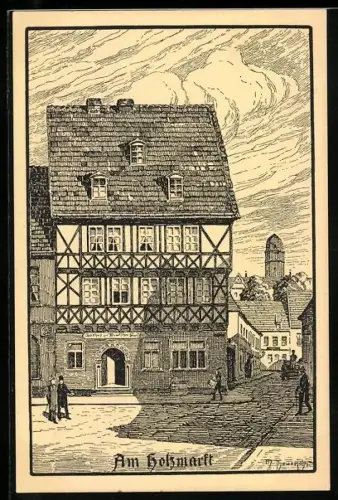 AK Cöthen, Am Holzmarkt, Fachwerkhaus