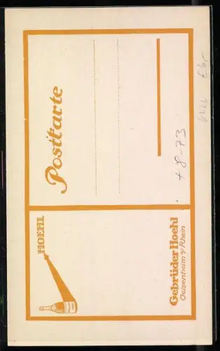 AK Geisenheim /Rhein, Gebrüder Hoehl, Weinflasche, tanzende Figuren, Reklame