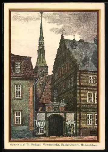 AK Hameln a. d. W., Rathaus, Münsterkirche, Bäckerscharren, Hochzeitshaus