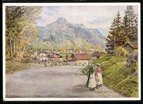 AK Lenggries, Ortspartie mit Geigerstein