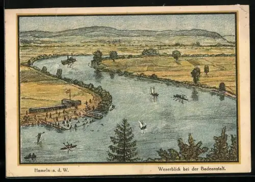 AK Hameln a. d. W., Weserblick bei der Badeanstalt