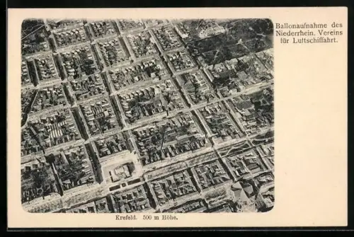 AK Krefeld, Ortsansicht, Ballonaufnahme des Niederrheinischen Vereins für Luftschifffahrt