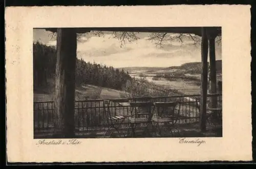 AK Arnstadt i. Thür., Gaststätte Eremitage, Inh. C. Kleffel, Blick nach dem Plaue`schen Grund