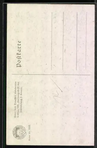 Künstler-AK Mela Köhler: Abgewiesener Verehrer bei einer Trauerweide und ein Liebespaar, Deutscher Schulverein