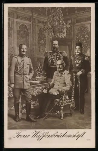 AK Treue Waffenbrüderschaft, Kaiser Franz Josef I. von Österreich, Sultan Mohammed V., Kaiser Wilhelm II.