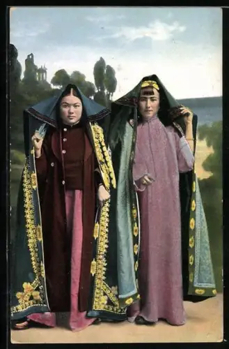 AK Sarten Typen aus dem zentral-asiatischen Gebiete, russische Damen in Trachten