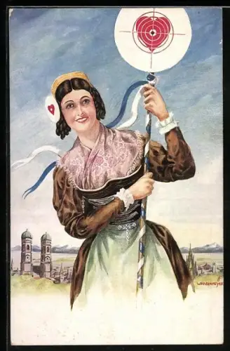 Künstler-AK sign. W. Habermeyer: München, 18. Deutsches Bundesschiessen 1927