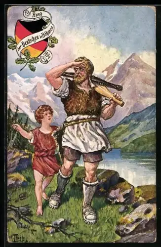 Künstler-AK Arthur Thiele: Wilhelm Tell mit seinem Sohn bei einem Spaziergang