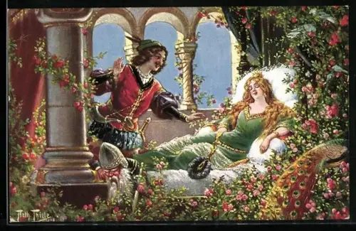 Künstler-AK Arthur Thiele: Der Prinz findet das schlafende Dornröschen