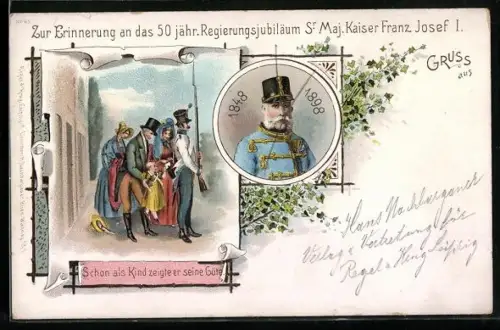 Lithographie Portrait Kaiser Franz Josef I. von Österreich & als Kind mit seiner Familie