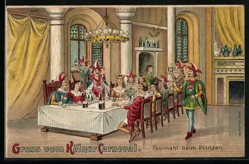 Lithographie Köln, Kölner Carneval, Festmahl beim Prinzen