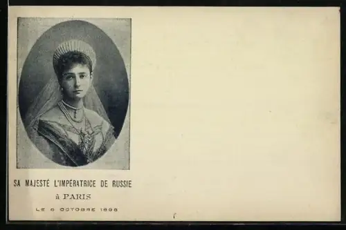 AK Kaiserin Alexandra von Russland, Sa Majeste l`Imperatrice de Russie a Paris 1896