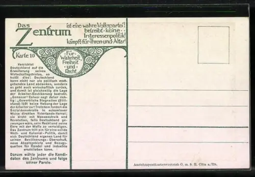 AK Die Sozialdemokratie gegen Weltpolitik, Wahlwerbung der Zentrums-Partei