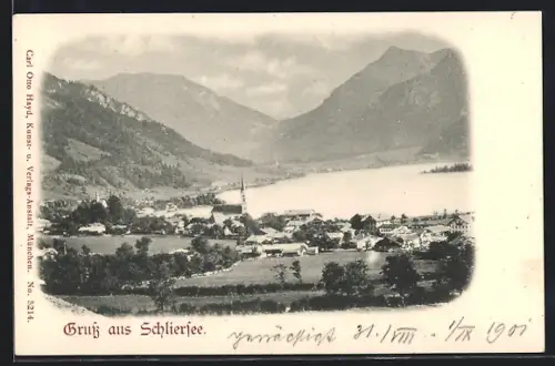 AK Schliersee, Ortsansicht aus der Vogelschau