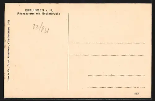 AK Esslingen a. N., Pliensauturm mit Neckarbrücke