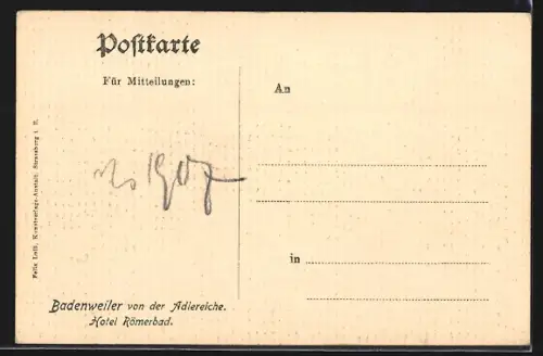 AK Badenweiler, Blick von der Adlereiche, Hotel Römerbad, Burgruine