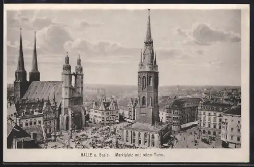 AK Halle a. Saale, Marktplatz mit rotem Turm