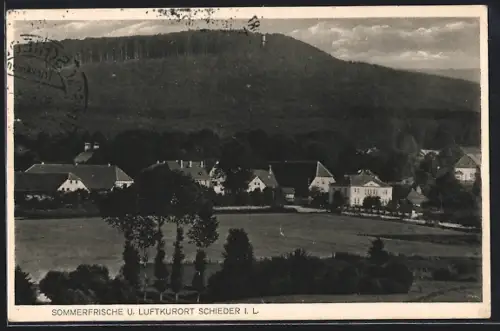 AK Schieder i. L., Ortsansicht mit Bergen